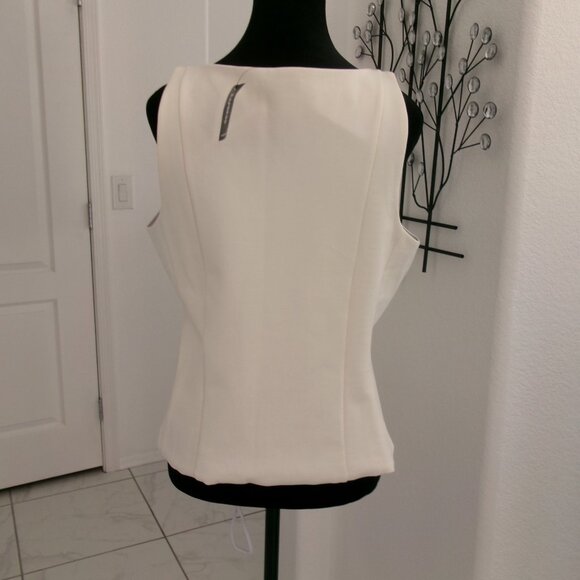 New EXPRESS Cream Ponte V-Neck Seamed Sleeveless Top Blouse L NWT - Picture 7 of 10